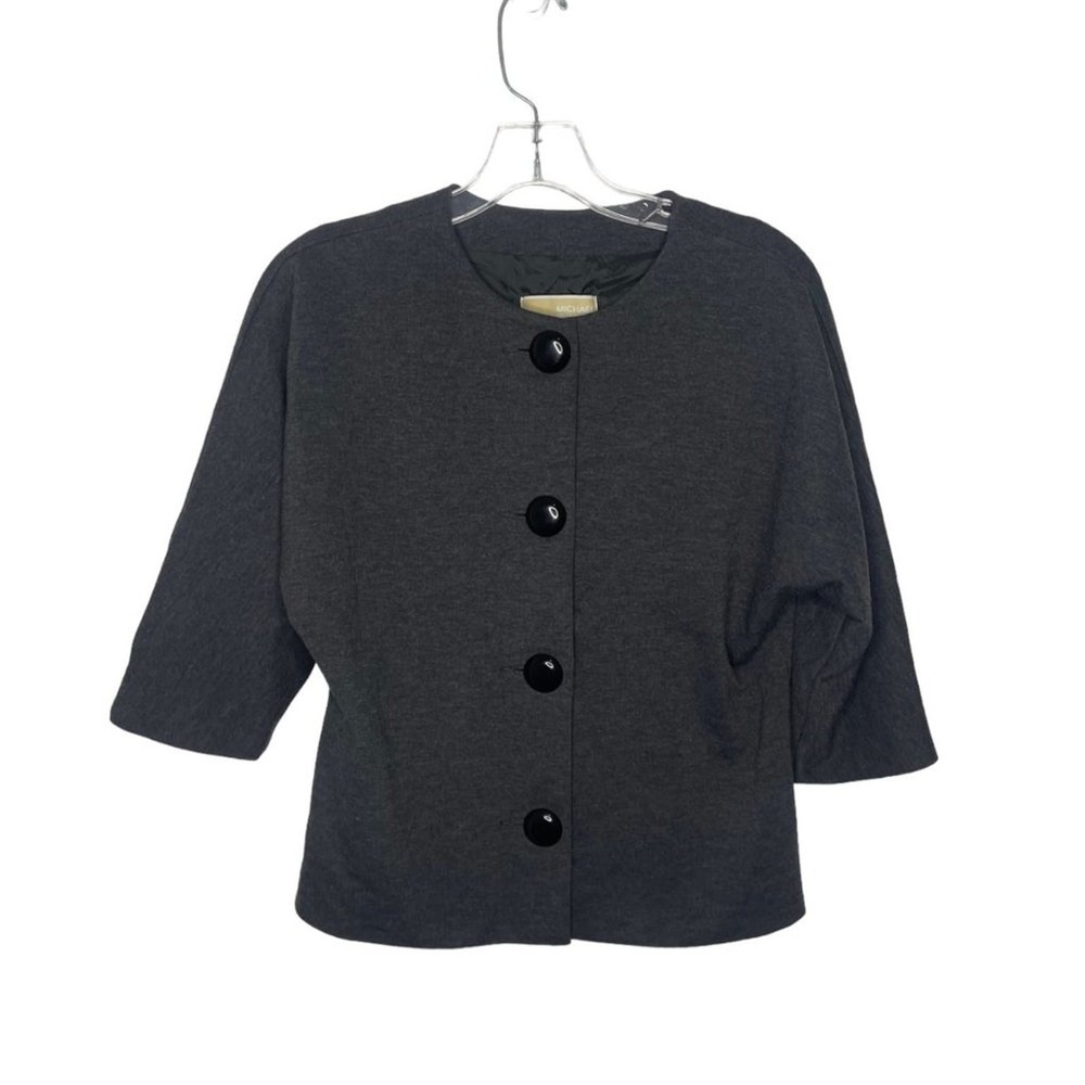Michael Kors Charcoal Gray Button Front Collarless Jacket 3/4 Sleeve Small